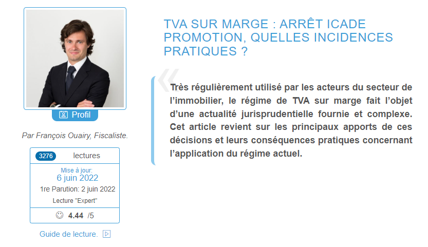 Article d'un avocat sur l'état du droit concernant la TVA sur marge