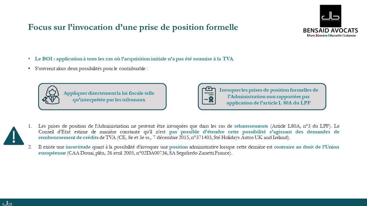 Prise de position formelle Opérations immobilières et Doctrine administrative sur TVA sur marge