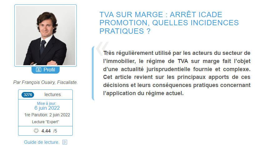 Opérations immobilière et TVA sur marge Icade promotion