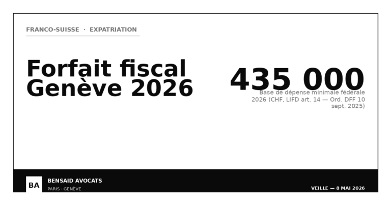 Forfait fiscal genevois 2026 : seuils, conditions et articulation France-Suisse